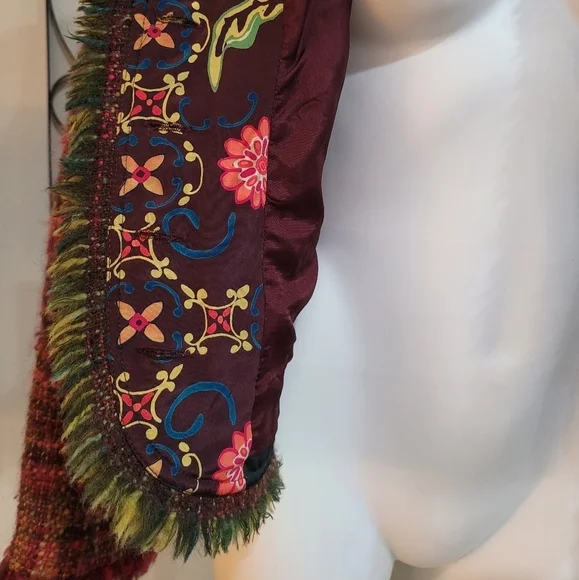 Floral Plaid Wool Blend Women's Blazer Size10 Fringe Classic Jacket - Picture 8 of 15